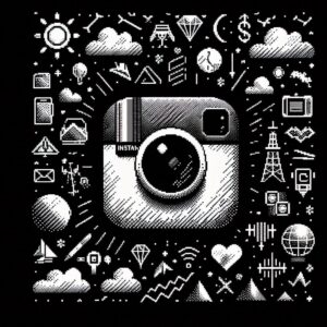 Le logo de l'application Instagram sous le format de la charte graphique de l'association de jeu de rôle de l'ouest lyonnais, rock'n'rôlistes